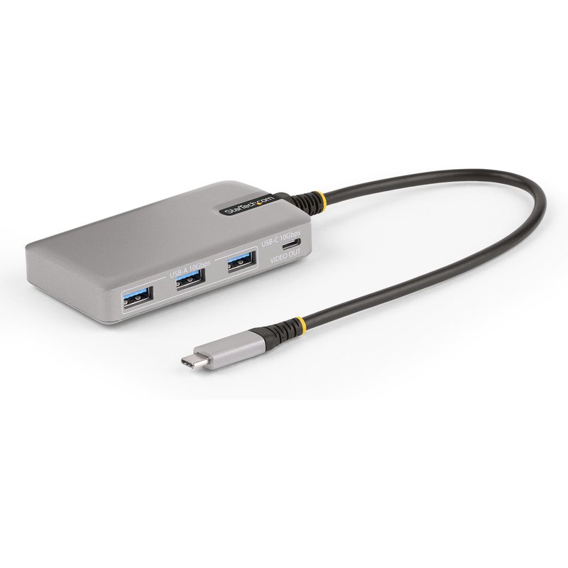 StarTech.com 4-Port USB-C Hub with USB-C DP Alt Mode Video Output 4K 60Hz - 3x USB-A, 1x USB Type-C, 100W Power Delivery Pass-Through, USB 3.2 10Gbps, 1ft/30cm Cable, Portable USB Hub