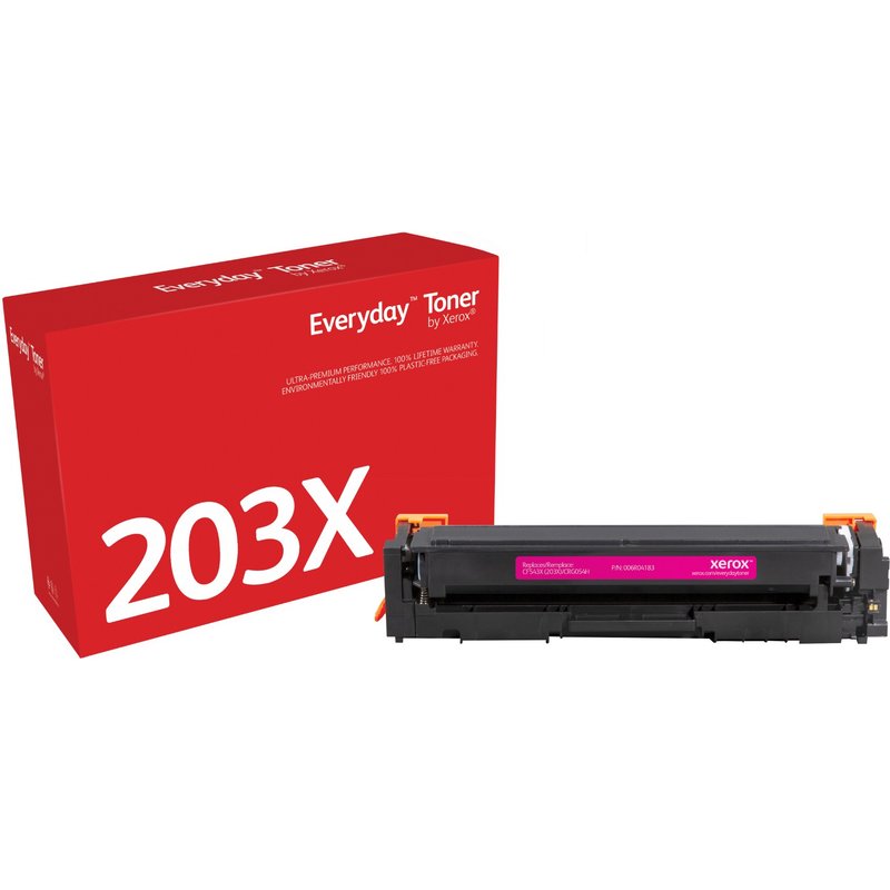 Everyday Magenta Toner by compatible with HP 203X (CF543X) High capacity. Black toner page yield: 2500 pages Colour toner page yield: 2500 pages Printing colours: Magenta Quantity per pack: 1 pc(s)