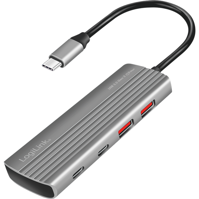 LogiLink USB 3.2 Gen2 Hub. 4+1-port. 2x USB-A. 2x USB-C. PD 100W. alum