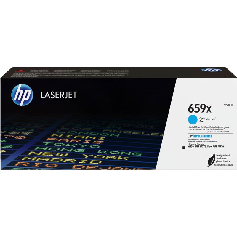 HP LaserJet 659X High Yield Cyan Original Toner Cartridge. Colour toner page yield: 29000 pages Black toner page yield: 0 pages Printing colours: Cyan Quantity per pack: 1 pc(s)