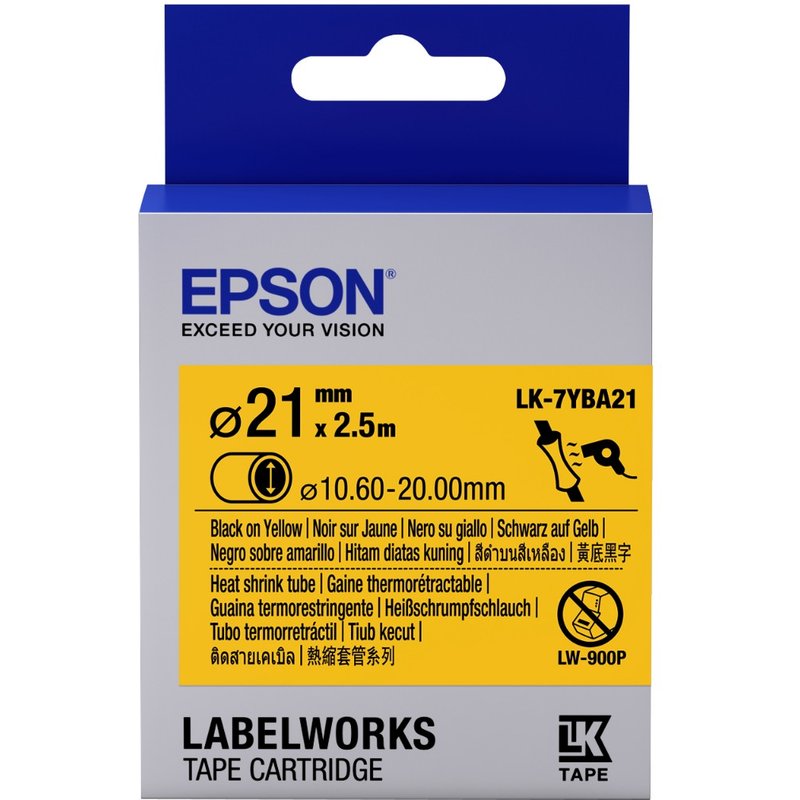 Epson C53S657904/LK-7YBA21 Heat Shrink Tubes black on yellow 21mm x 2.