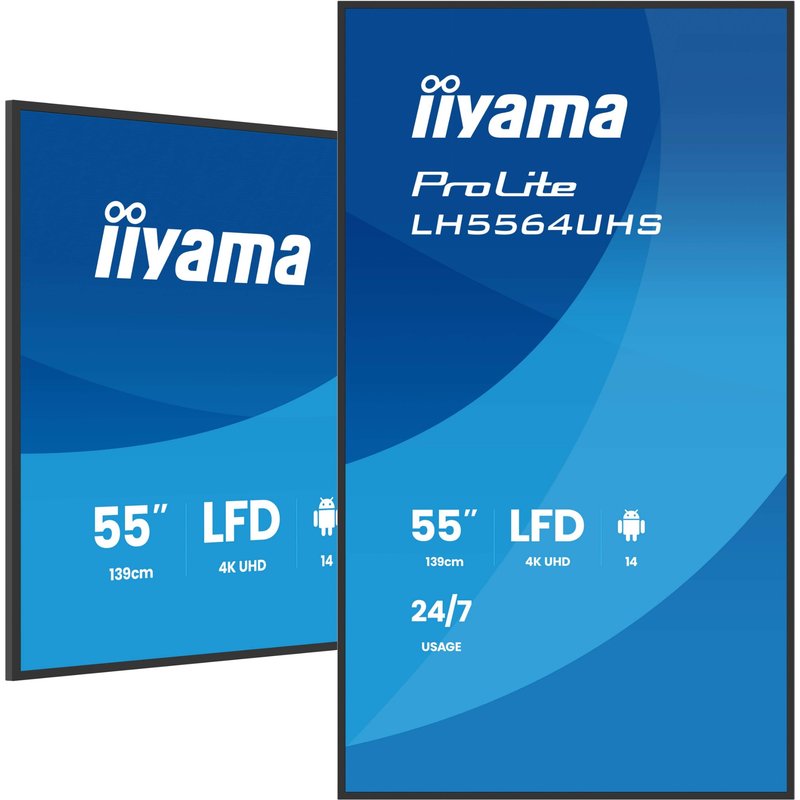 iiyama LH5564UHS-B1AG Signage Display Digital signage flat panel 139.7 cm (55") Wi-Fi 500 cd/m 4K Ultra HD Black Built-in processor Android 24/7