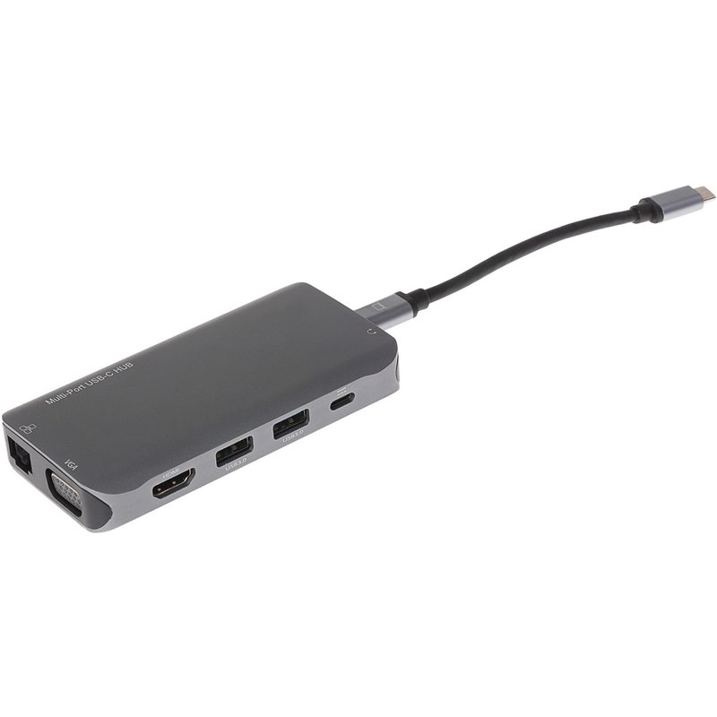 Nikkai USB-C Multiport Hub 3x USB-A 3.0 / HDMI 4K / Gigabit RJ45 / VGA