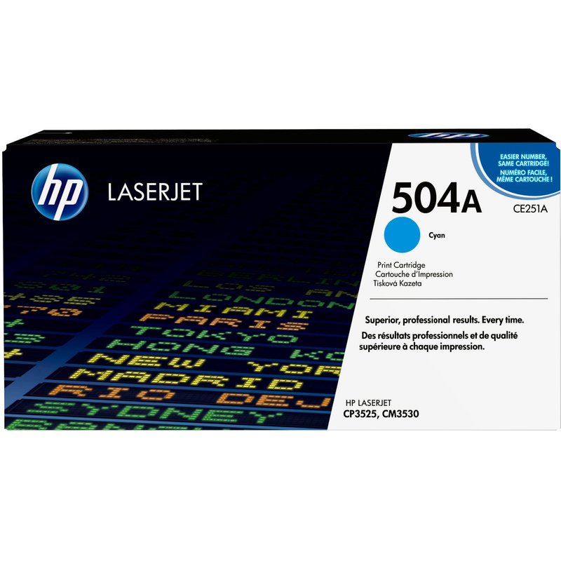 HP 504A Cyan Original LaserJet Toner Cartridge. Colour toner page yield: 7000 pages Printing colours: Cyan Quantity per pack: 1 pc(s)