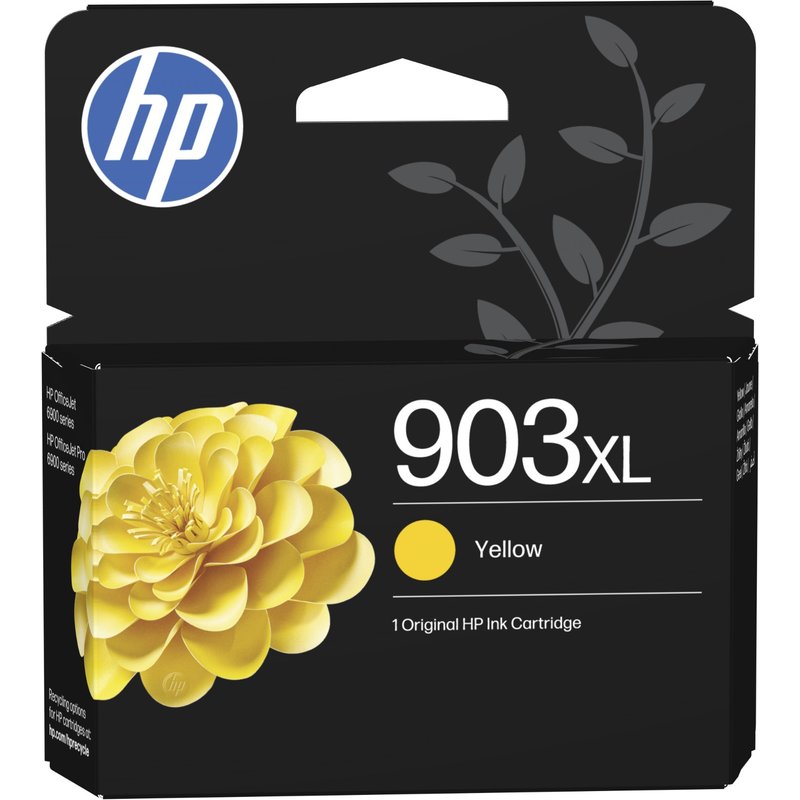 HP 903XL High Yield Yellow Original Ink Cartridge. Colour ink type: Pigment-based ink Supply type: Single pack Colour ink page yield: 750 pages Colour ink volume: 8.5 ml Printing colours: Yellow Quantity per pack: 1 pc(s)