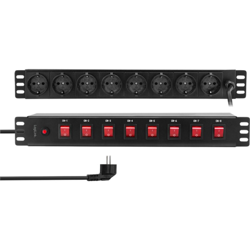 LogiLink PDU8D01 surge protector Black 8 AC outlet(s) 230 V 2 m