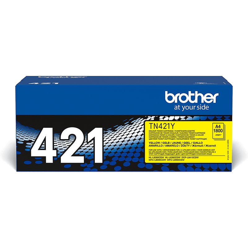 Brother TN-421Y. Colour toner page yield: 1800 pages Printing colours: Yellow Quantity per pack: 1 pc(s)