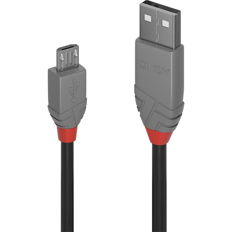 Lindy 3m USB 2.0 Type A to Micro-B Cable. Anthra Line