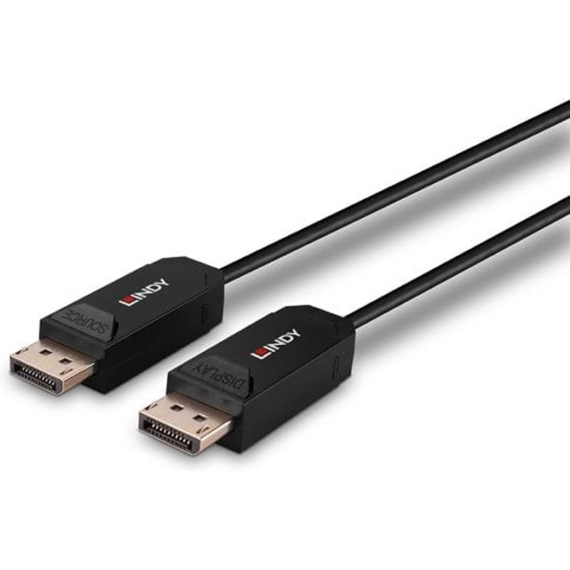 Lindy 40m Fibre Optic Hybrid DP 2.0 UBHR10 Cable. Cable length: 40 m Connector 1: DisplayPort Connector 2: DisplayPort. Compliance certificates: CE REACH RoHS UKCA. Cable diameter: 4 mm Bend radius (min): 5 cm