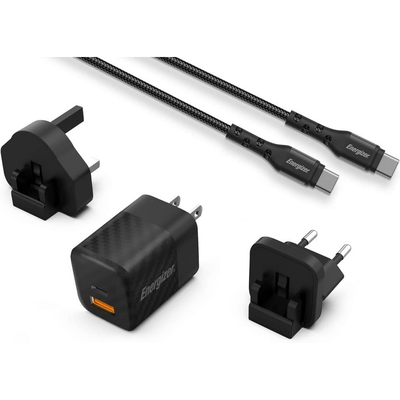 Energizer 38W 1x USB-A and 1x USB-C Wall Charger with USB-C Cable - Bl