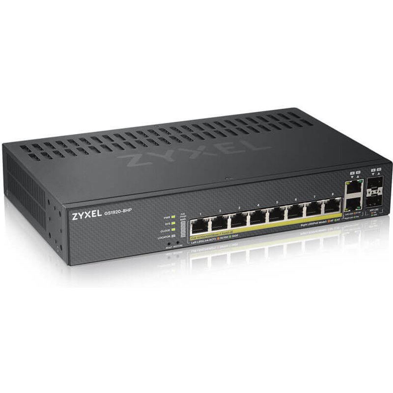 Zyxel GS1920-8HPv2 Managed L2/L3/L4 Gigabit Ethernet (10/100/1000) Power over Ethernet (PoE) Wall mountable