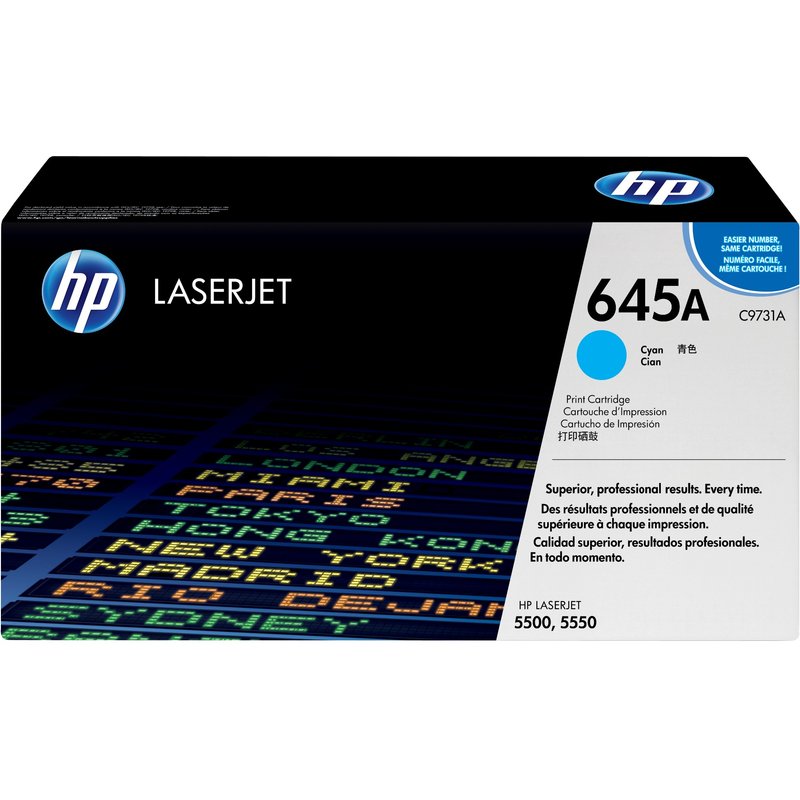 HP 645A Cyan Original LaserJet Toner Cartridge. Colour toner page yield: 12000 pages Printing colours: Cyan Quantity per pack: 1 pc(s)