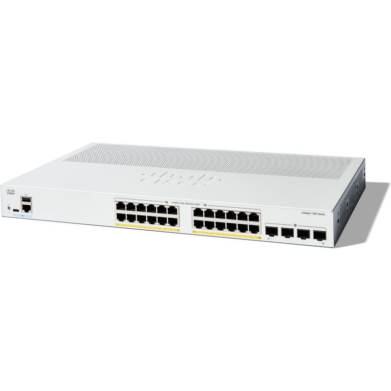 Cisco Catalyst 1300-24P-4G Managed Switch, 24 Port GE, PoE, 4x1GE SFP, Limited Lifetime Protection (C1300-24P-4G)