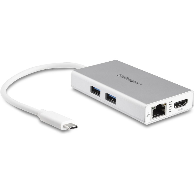 StarTech.com USB-C Multiport Adapter - USB-C Travel Docking Station w/ 4K HDMI - 60W Power Delivery Pass-Through, GbE, 2pt USB-A 3.0 Hub - Portable Mini USB Type-C Dock for Laptop - White