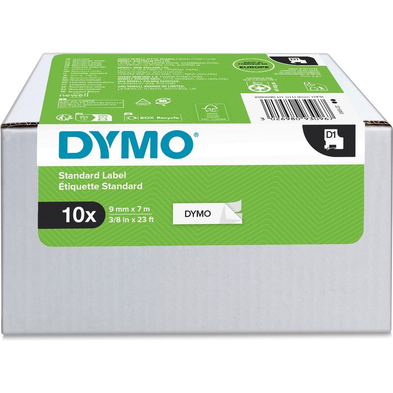 DYMO Authentic D1 Labels | 9mm x 7m Roll | Black Print on White | Self-Adhesive Labels for LabelManager Label Printers | 10 Count White Self-adhesive printer label 9 mm 7 m 300 g 10 pc(s)