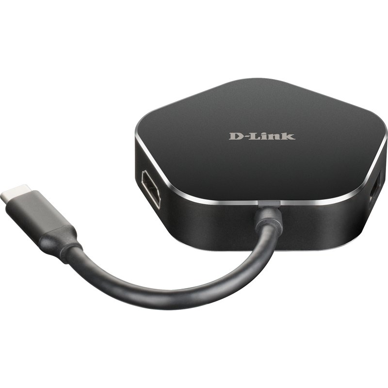 D-Link 4-in-1 USB-C Hub with HDMI and Power Delivery Wired Thunderbolt 3 60 W Aluminium Black 5 Gbit/s 4096 x 2160 pixels