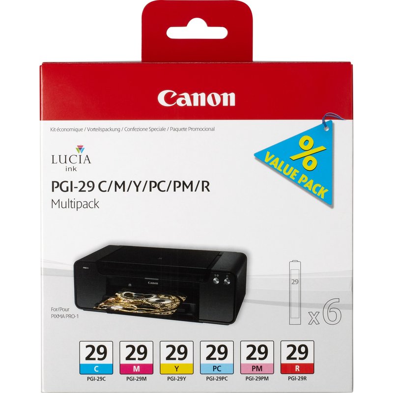 Canon PGI-29 C/M/Y/PC/PM/R 6 Ink Cartridge Multipack Cyan Magenta Photo cyan Photo magenta Red Yellow Pigment-based ink Pigment-based ink 6 pc(s) 1345 pages Multi pack