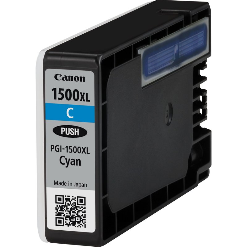 Canon PGI-1500XL High Yield Cyan Ink Cartridge. Colour ink page yield: 1020 pages Printing colours: Cyan Quantity per pack: 1 pc(s)