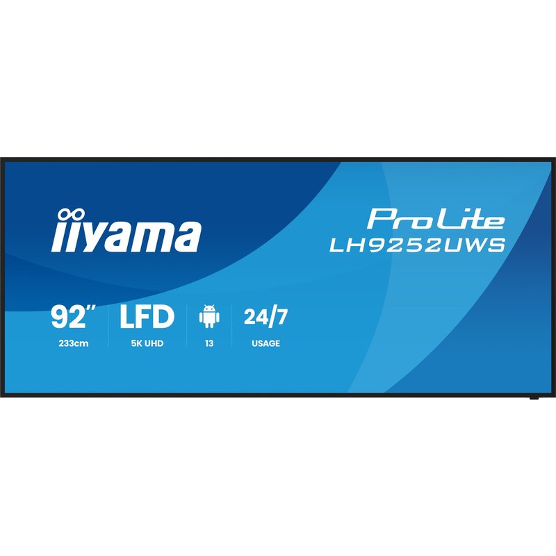 iiyama LH9252UWS-B1AG Signage Display Kiosk design 2.34 m (92") LCD Wi-Fi 500 cd/m UltraWide 5K HD Black Built-in processor Android 24/7