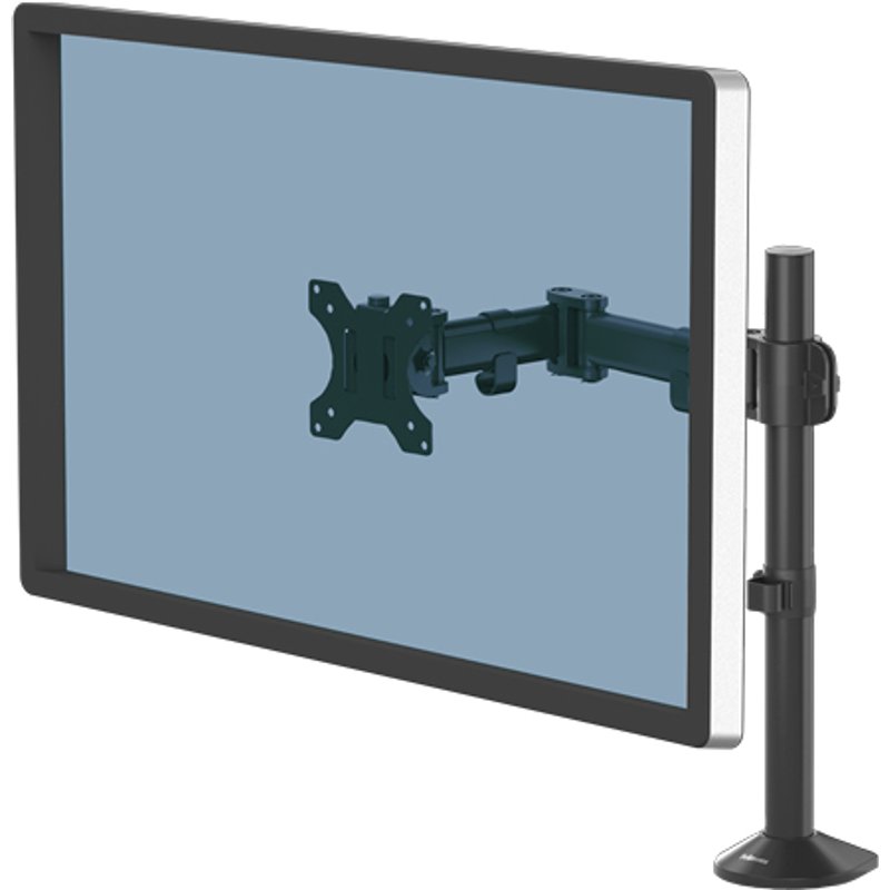Fellowes Reflex Monitor Arm - Monitor Mount for 8KG 32 Inch Screens - Adjustable Monitor Desk Mount - Tilt 45° Pan 180° Rotation 360°, VESA 75 x 75/100 x 100 - Black