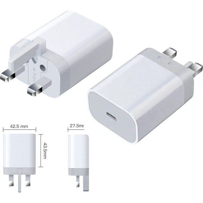 FDL 1 PORT USB-C PD UK MAINS TRAVEL CHARGER 20W - WHITE