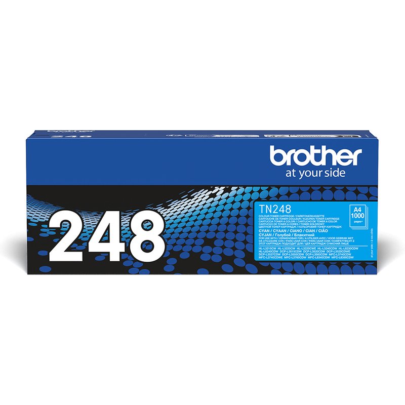 Brother TN-248C. Colour toner page yield: 1000 pages Printing colours: Cyan Quantity per pack: 1 pc(s)