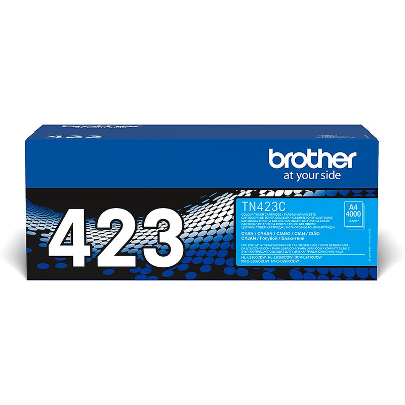 Brother TN-423C. Colour toner page yield: 4000 pages Printing colours: Cyan Quantity per pack: 1 pc(s)