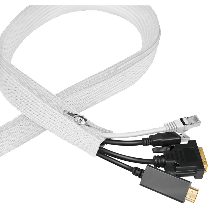 LogiLink Cable sleeve with zipper. Polyester. OD: 30 mm. white. 5 m