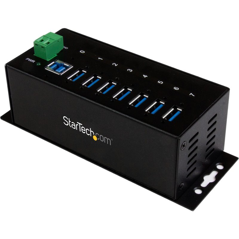StarTech.com 7-Port USB 3.0 Hub (5Gbps) - Metal Industrial USB-A Hub with ESD Protection & 350W Surge Protection - Din Rail, Wall or Desk Mountable - TAA Compliant USB Expander Hub