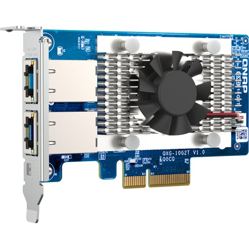 QNAP QXG-10G2T. Internal. Connectivity technology: Wired Host interface: PCI Express Interface: Ethernet. Maximum data transfer rate: 10000 Mbit/s. Product colour: Green