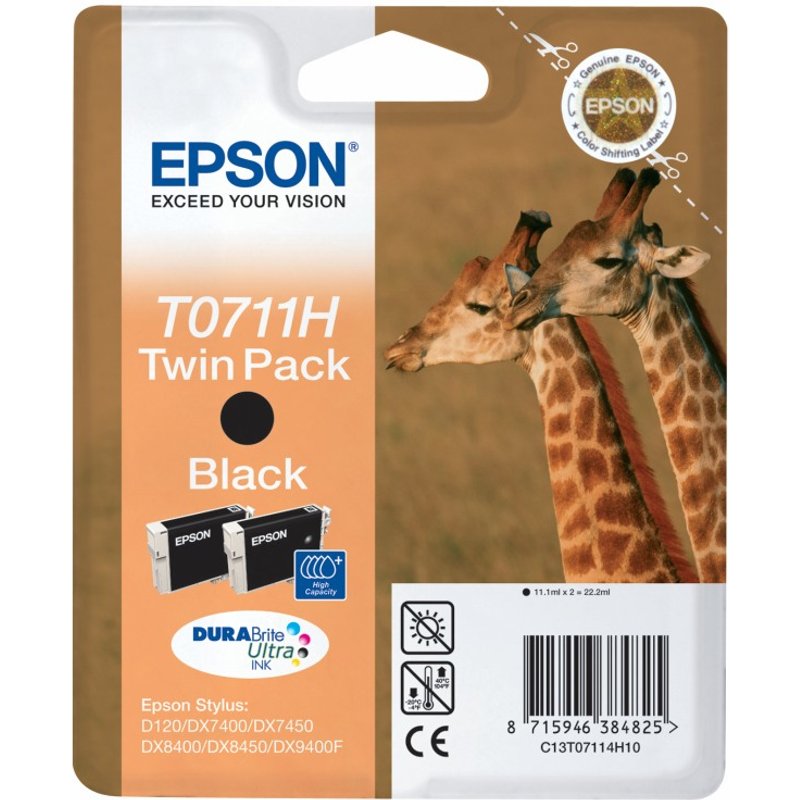 Epson C13T07114H10/T0711H Ink cartridge black high-capacity twin pack.