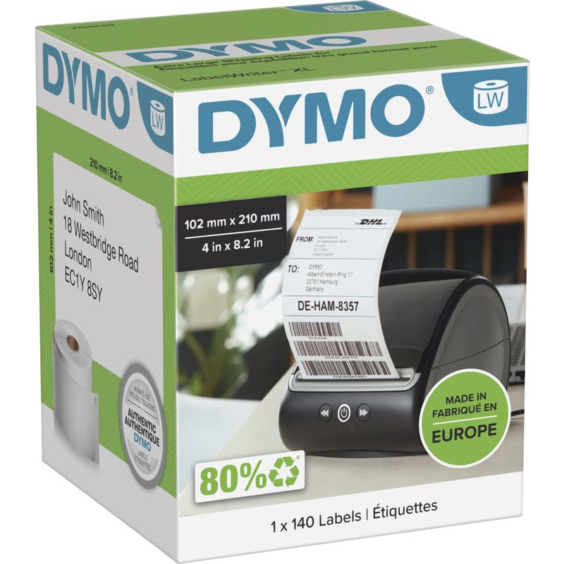 DYMO Authentic LabelWriter DHL Shipping Labels | 102 mm x 210 mm | Self Adhesive | Roll of 140 Easy-Peel Labels | for LabelWriter 5XL/4XL Label Makers | Made in Europe