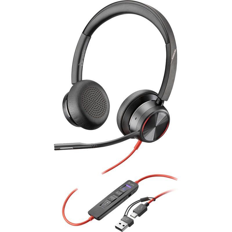 HP Poly Blackwire 8225 Stereo Microsoft Teams Certified USB-C Headset +USB-C/A Adapter