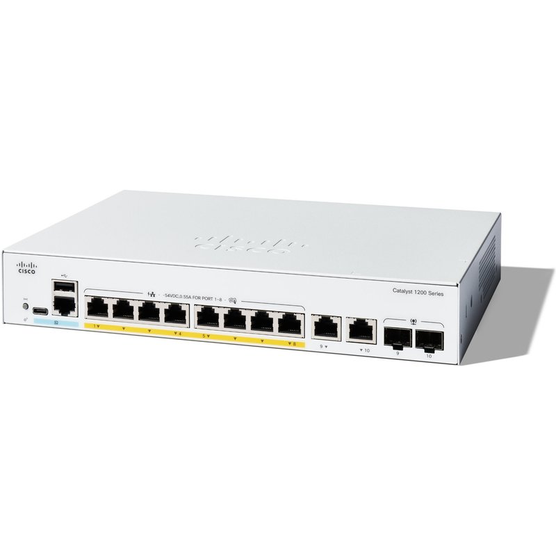 Cisco Catalyst 1200-8P-E-2G Smart Switch. 8 Port GE. PoE. Ext PS. 2x1G