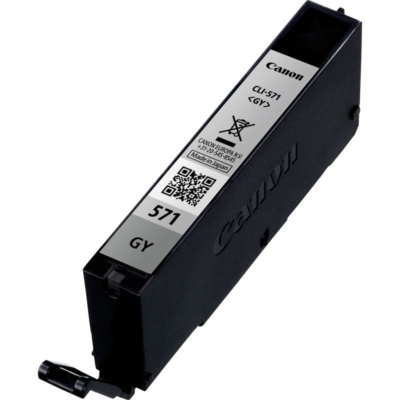 Canon CLI-571GY Grey Ink Cartridge. Colour ink type: Dye-based ink Cartridge capacity: Standard Yield Colour ink page yield: 125 pages Colour ink volume: 7 ml Printing colours: Photo grey Quantity per pack: 1 pc(s)