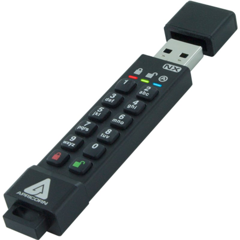 Apricon 64GB Aegis Secure Key 3NX - Software-Free 256-Bit AES XTS Encrypted USB 3.1 Flash Key with FIPS 140-2 level 3 validation - Onboard Keypad