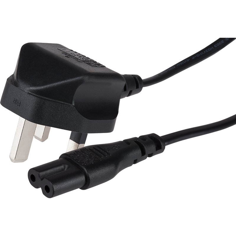 Maplin Power Lead IEC C7 Fig 8 2 Pin Plug to UK 3 Pin Mains Plug - 1m.