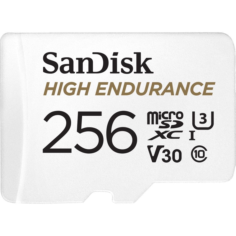 SANDISK 256GB High Endurance Video microSDXC Card with Adapter for dash cam and home monitoring systems - C10, U3, V30, 4K UHD, Micro SD Card -