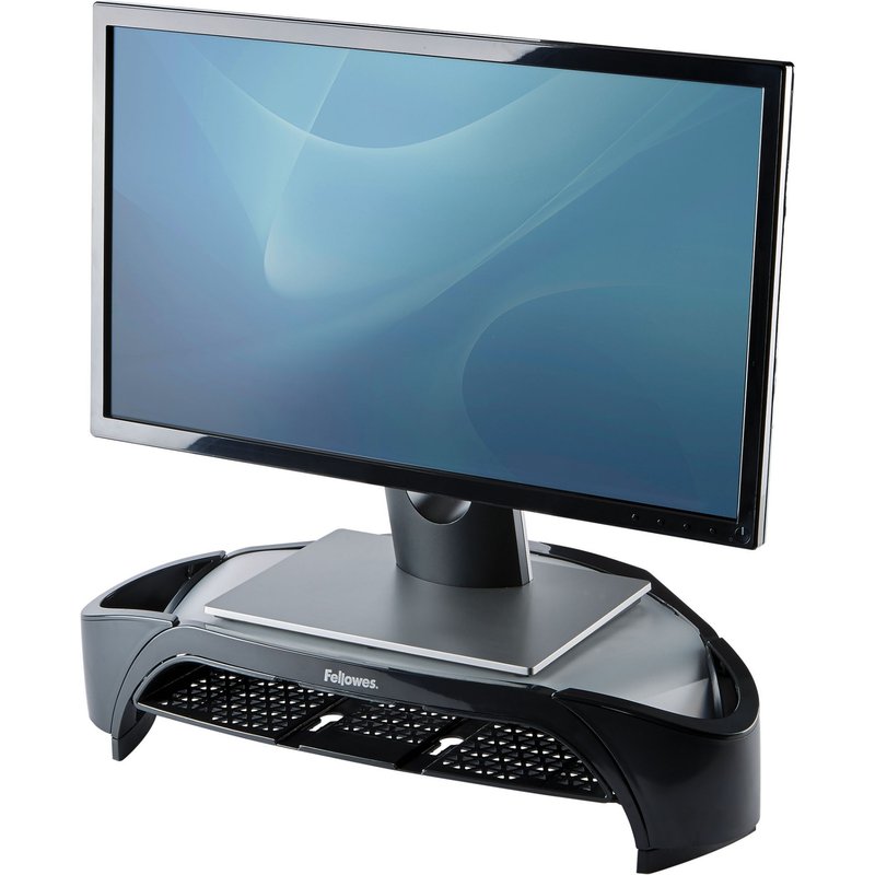 Fellowes Computer Monitor Stand with 3 Height Adjustments - Smart Suites Monitor Riser Plus with Storage Area - Ergonomic Adjustable Monitor Stand for Computers - Max Weight 10KG/Max Size 21" - Black