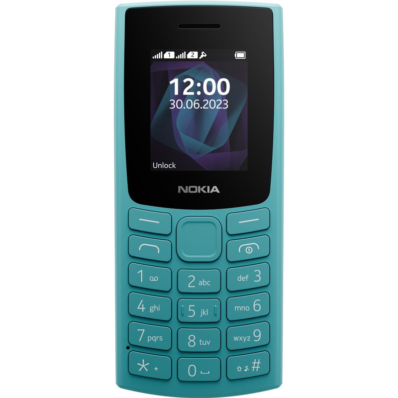 Nokia 105. Form factor: Bar. SIM card capability: Dual SIM. Display diagonal: 4.57 cm (1.8") Display resolution: 160 x 120 pixels. FM radio. Battery capacity: 1000 mAh. Standby time (2G) (max): 528 h. Weight: 78.7 g. Product colour: Cyan