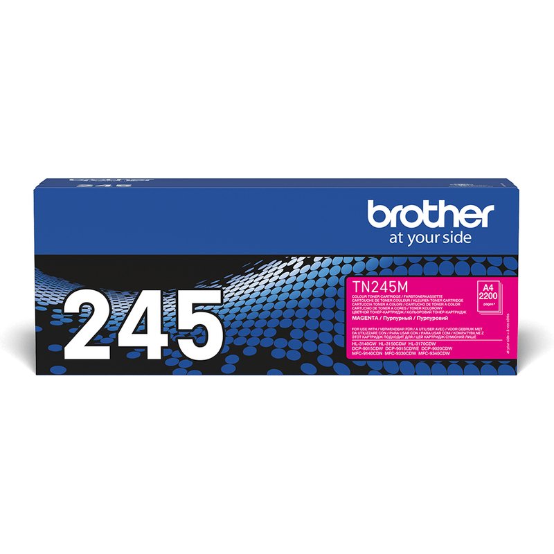 Brother TN-245M. Colour toner page yield: 2200 pages Printing colours: Magenta Quantity per pack: 1 pc(s)