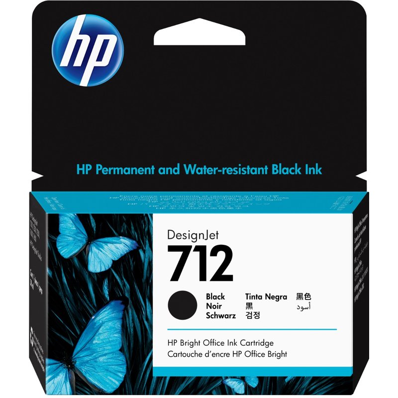 HP 712 38ML Black Ink Cartridge, Original Bright Office Inks, Black