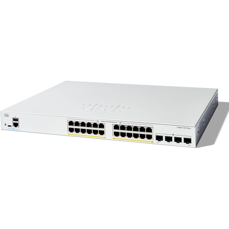 Cisco Catalyst 1200-24FP-4G Smart Switch. 24 Port GE. Full PoE. 4x1GE