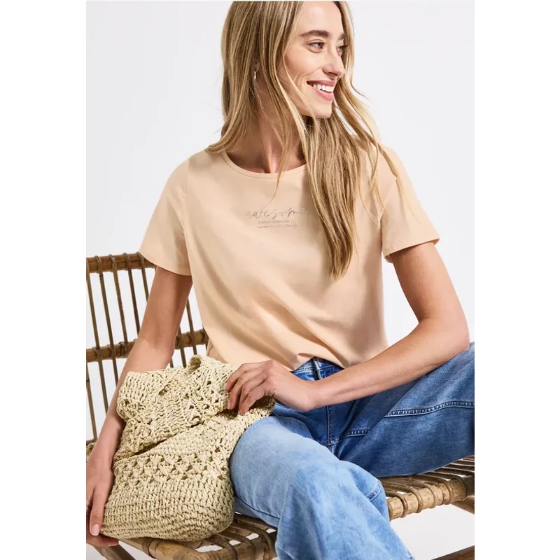 Street One Femme T-shirt avec imprimé in Orange, in size: 46