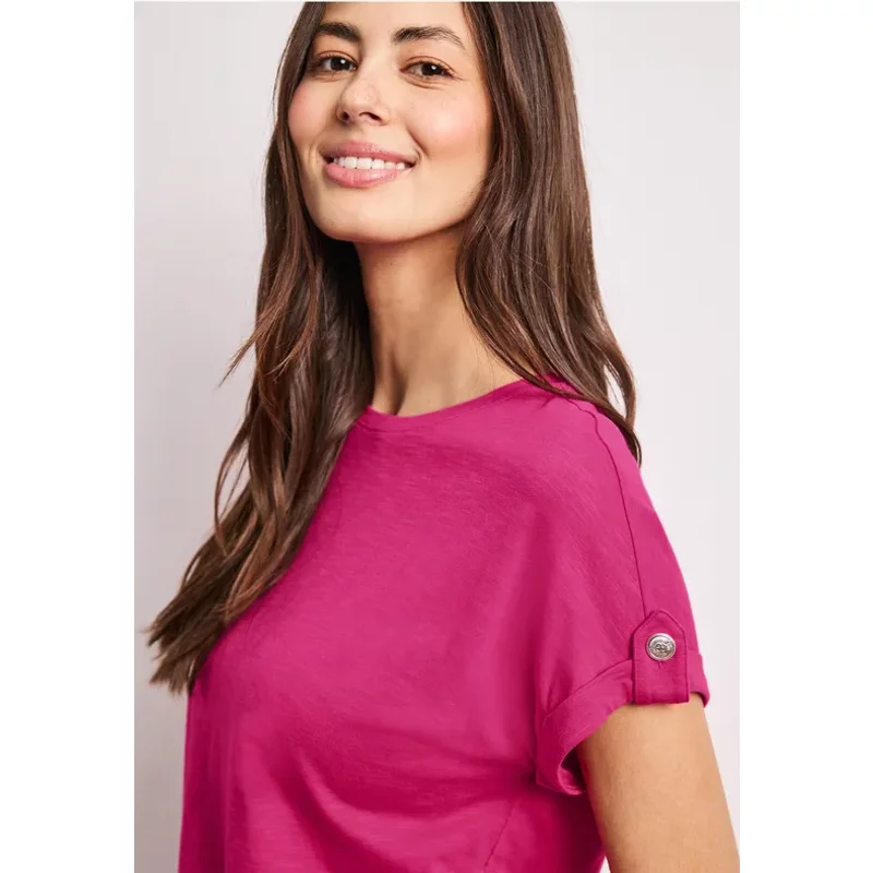 Street One Femme T-shirt à col rond avec détails de boutons in Pink, in size: 34