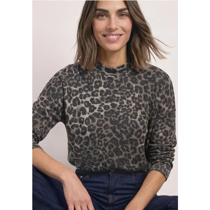 Langarm Shirt mit Turtle neck und Leo-Muster