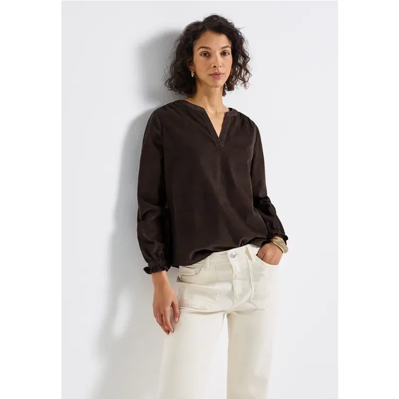 Blouse en velours côtelé avec détails à volants