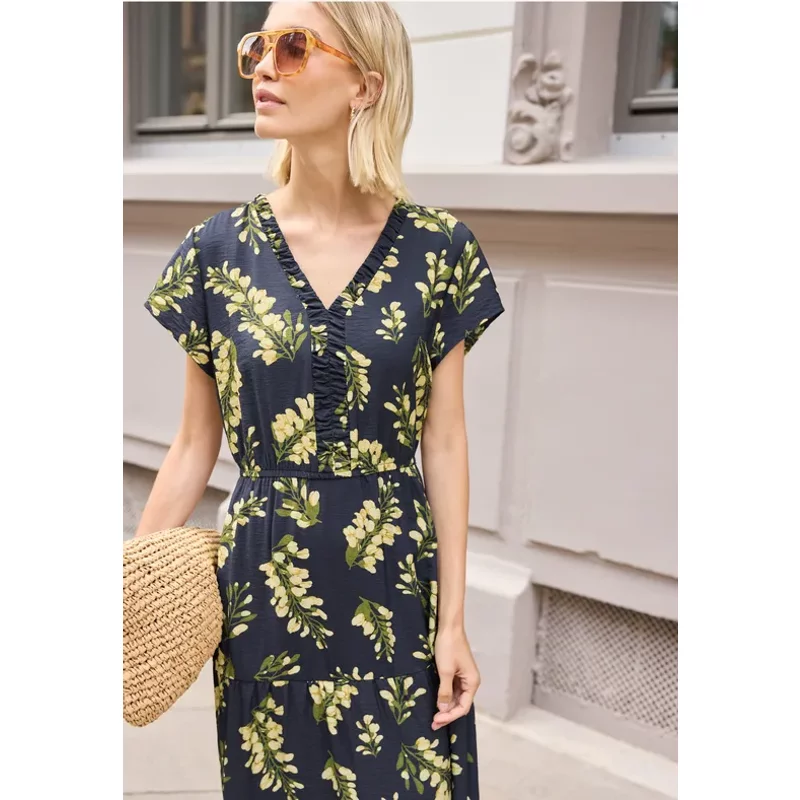 Midi-Kleid mit V-Neck und Volants