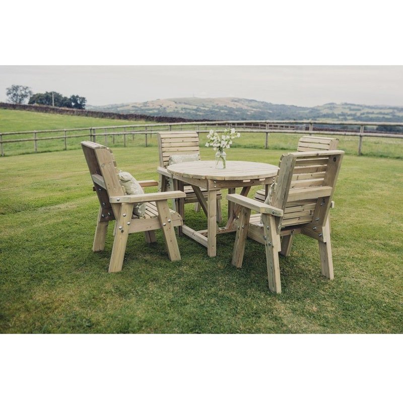 Churnet Valley Garden Furniture Ltd Ergo 4 Seater Round Table Set - Timber - Partially Assembled in Brown