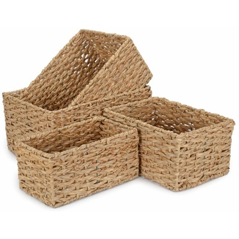 Red Hamper Set of 4 Thatch Grass Woven Storage Basket in Green